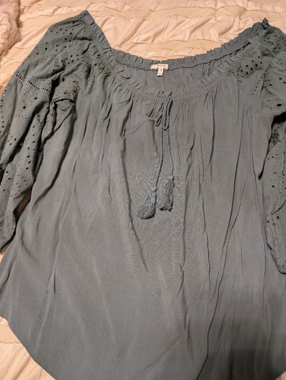 Maurices Slate Blue Eyelet Sleeve Peasant Top